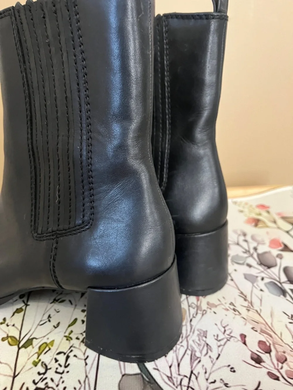 Zara Black Ankle Boots Pointed Toe Block Heel Chelsea Style Size 38 - Picture 10 of 15